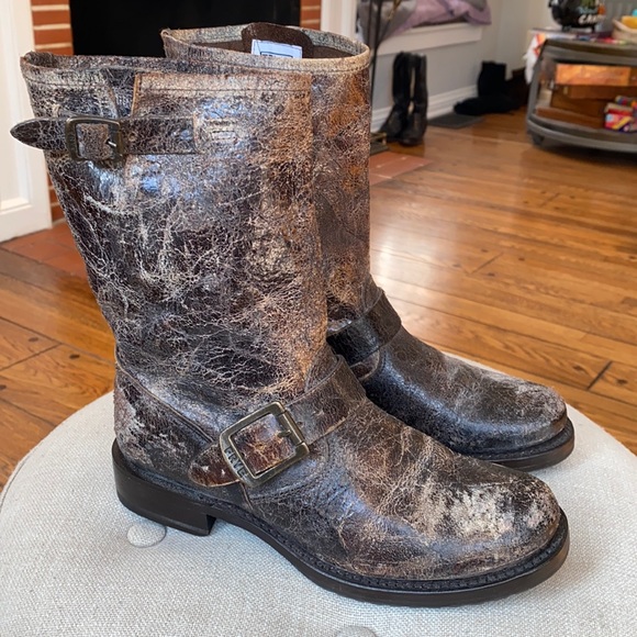 Frye Veronica Distressed Ankle Cowboy Western Boots Buckle Brown Women's 6.5D - Picture 2 of 14